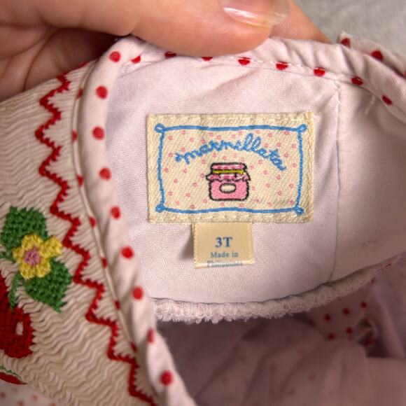 Marmellata Cherry Dress Girls 3T White Red Polka Dot Cottage Vintage Inspired - Picture 3 of 7